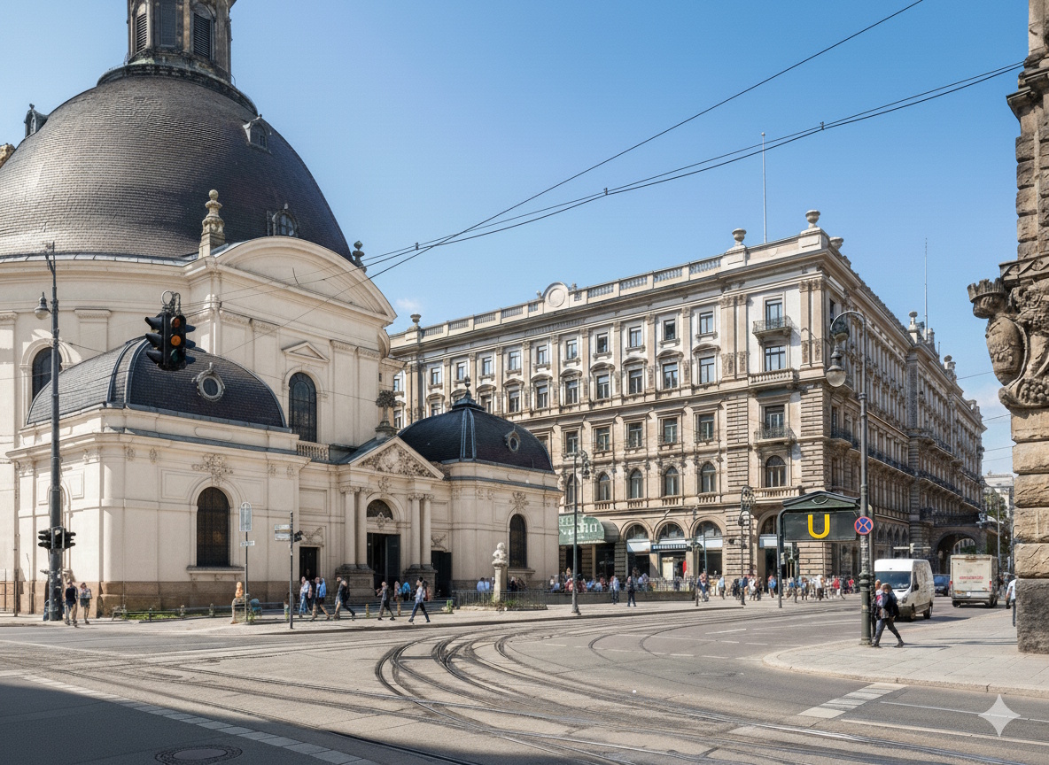 tysy_Dreifaltigkeitskirche_hotel_kaiserhof_Berlin_Vorkrieg_farbig_unzerstort_KI.jpg